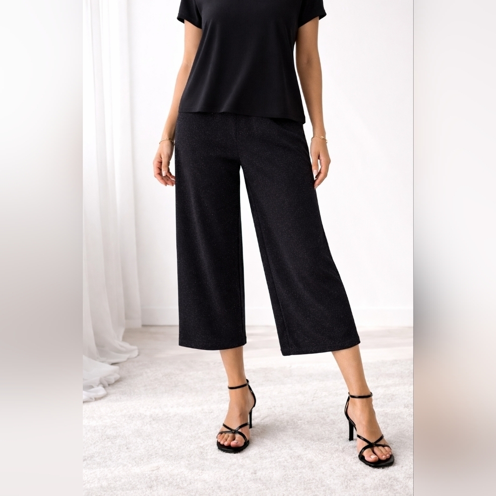 2K Vintage Mandee Black Shimmer Cropped Wide Leg Pants M Made in Canada